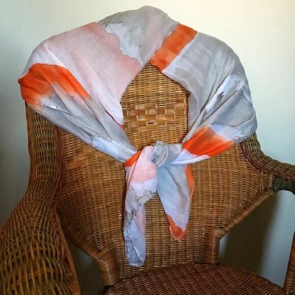 Vex Collection Beautiful Watercolour Wash Scarf In Orange, White & Grey - Picture 11 of 13
